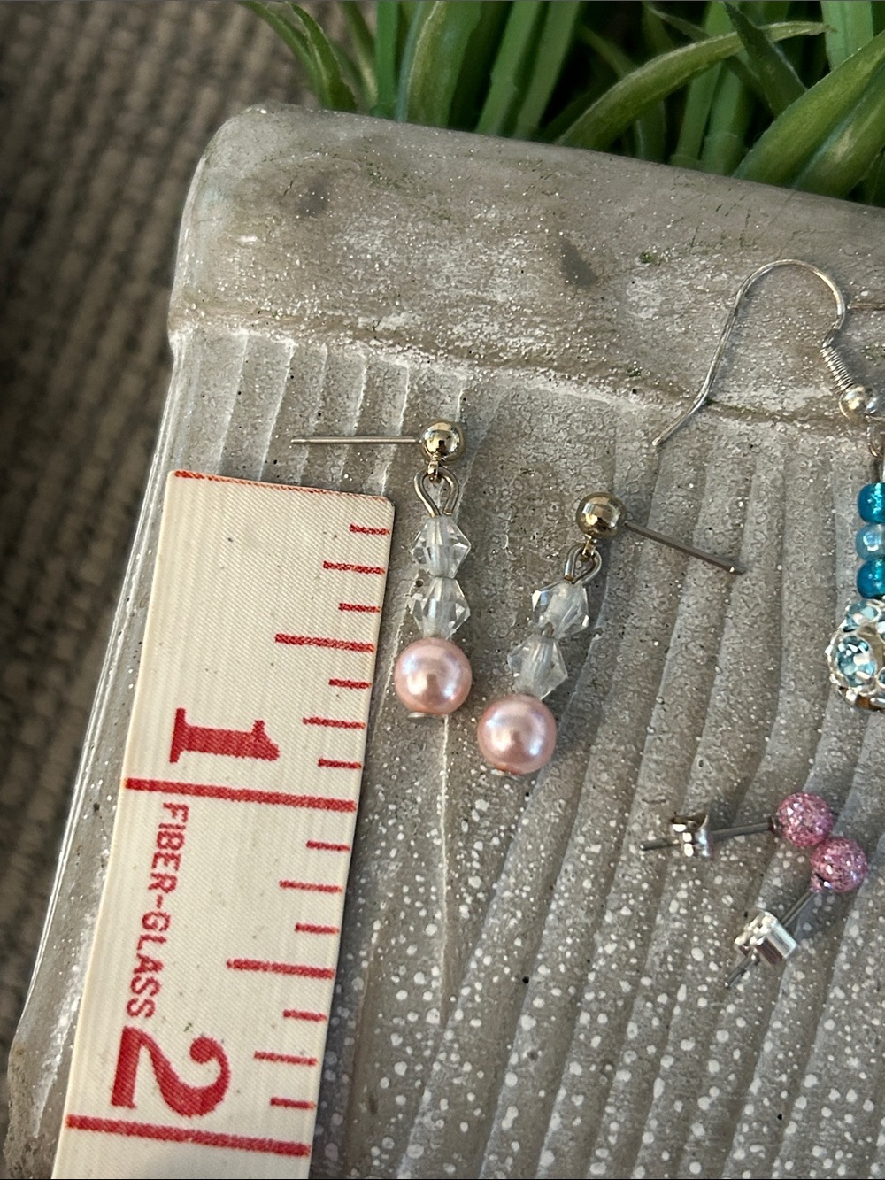 🟢 blue and pink Earrings - Women's Jewelry blue dangles, pink studs (3 pairs) - Picture 3 of 5
